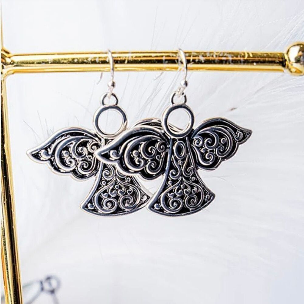 Cute Silver Filigree Angel Dangle Earrings Casual Women Girls Gift New